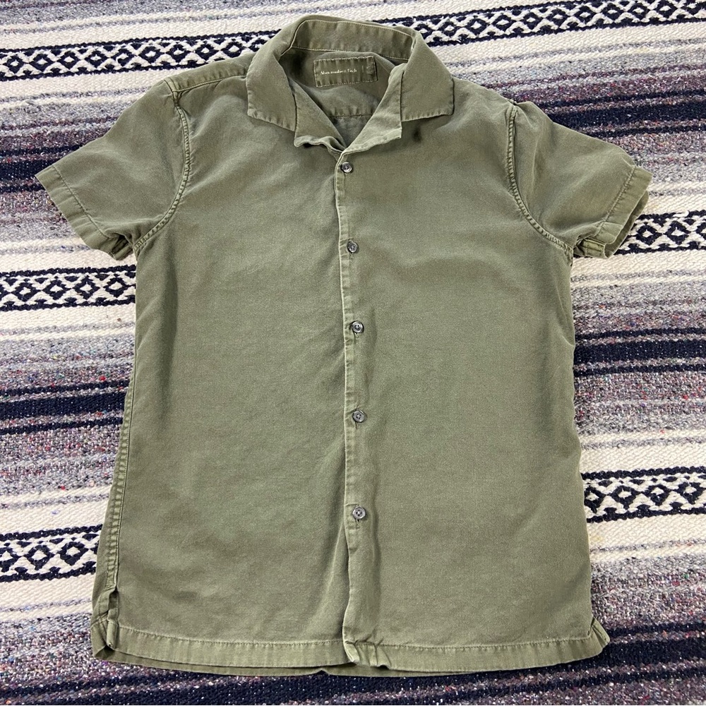 Abercrombie & Fitch Mens Camp Shirt XS Army Green Faded Button Down Short Sleeve